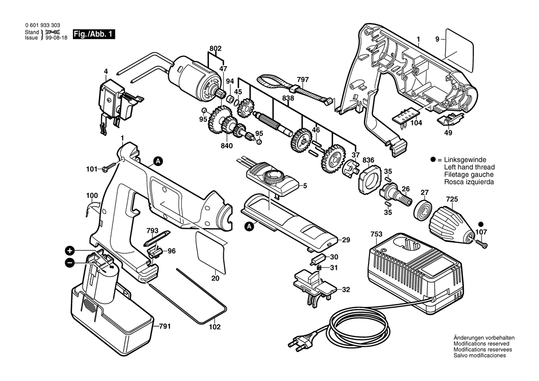 Bosch GBM 9.6 VSP-3 / 0601933303 / EU 9.6 Volt Spare Parts