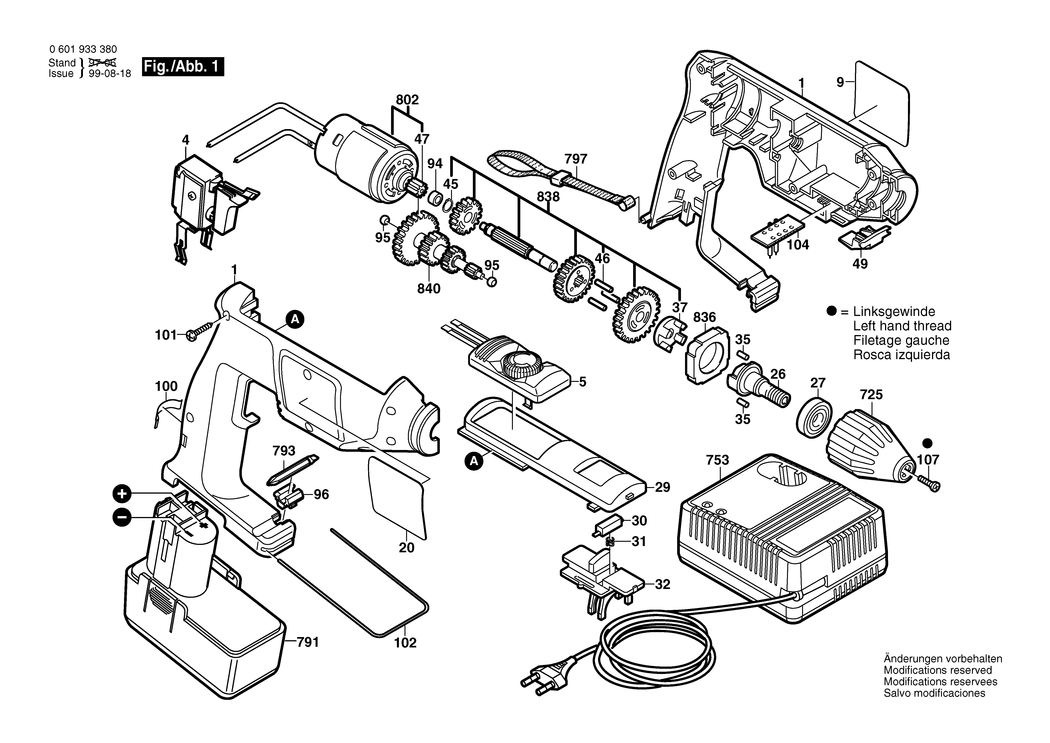 Bosch GBM 9.6 VSP-3 / 0601933380 / EU 9.6 Volt Spare Parts