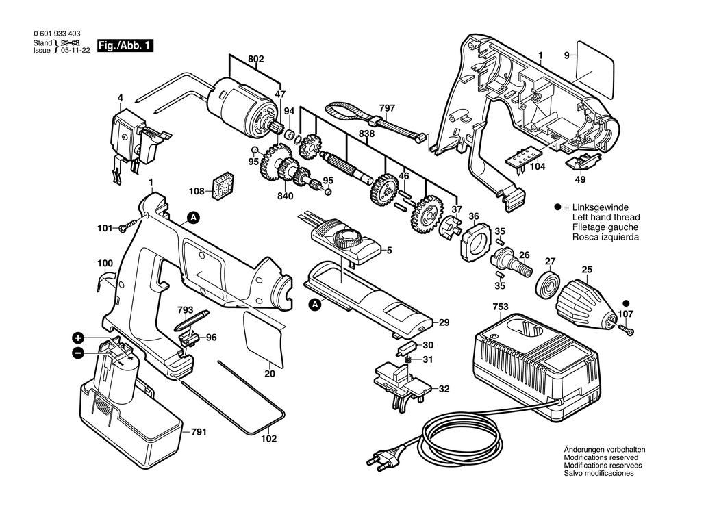 Bosch GBM 12 VSP-3 / 0601933403 / EU 12 Volt Spare Parts