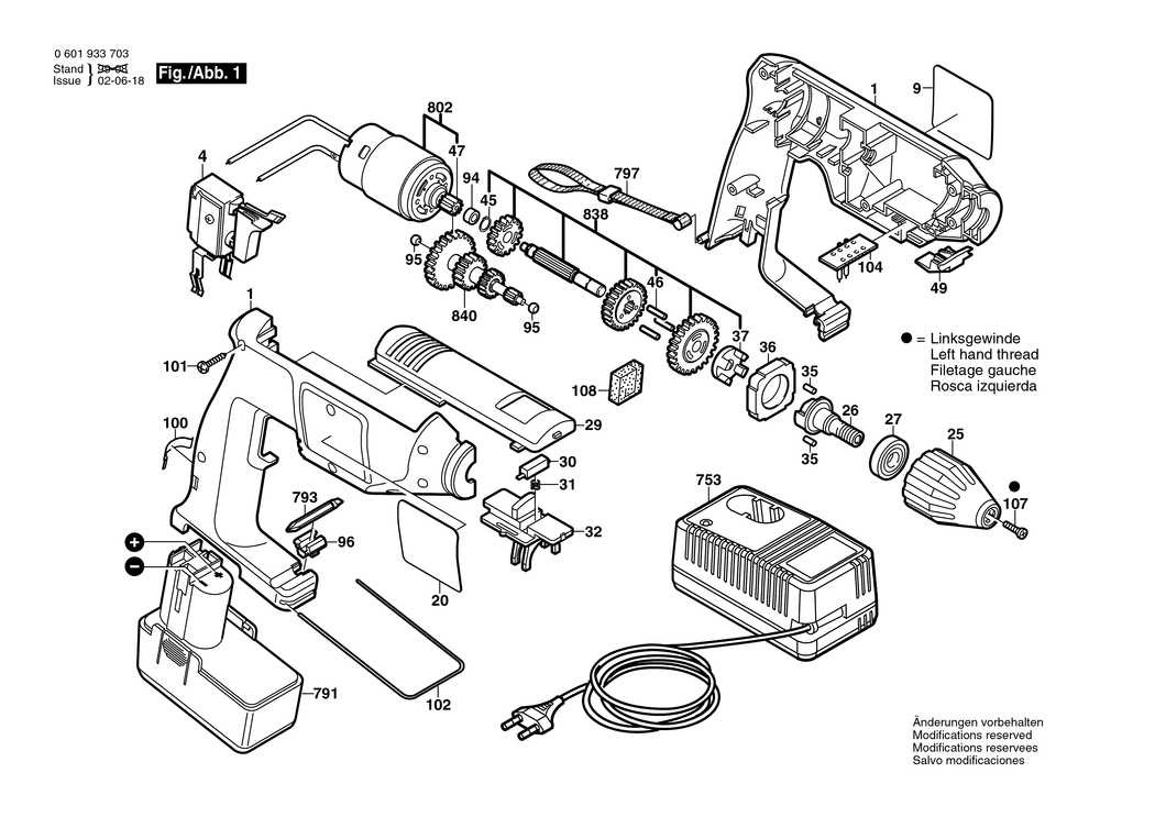 Bosch GBM 9.6 VES-3 / 0601933703 / EU 9.6 Volt Spare Parts