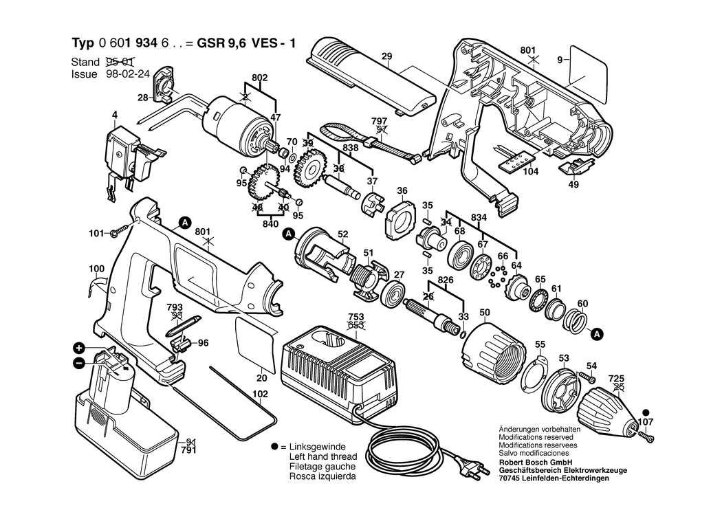 Bosch GSR 9.6 VES-1 / 0601934666 / EU 9.6 Volt Spare Parts