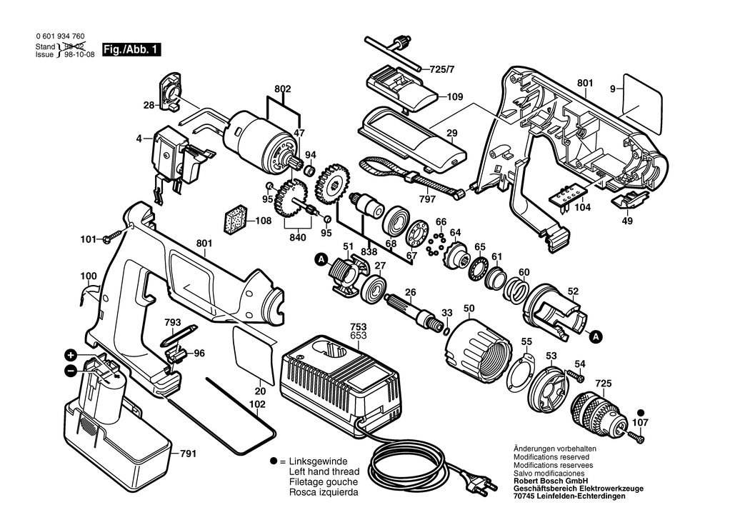 Bosch GSR 7.2 VE-1 / 0601934760 / EU 7.2 Volt Spare Parts