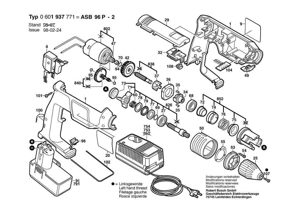 Bosch ASB 96 P-2 / 0601937771 / EU 9.6 Volt Spare Parts