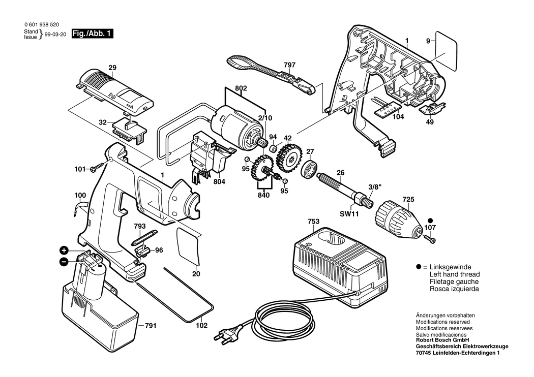 Bosch GBM 12 VES-2 / 0601938520 / EU 12 Volt Spare Parts