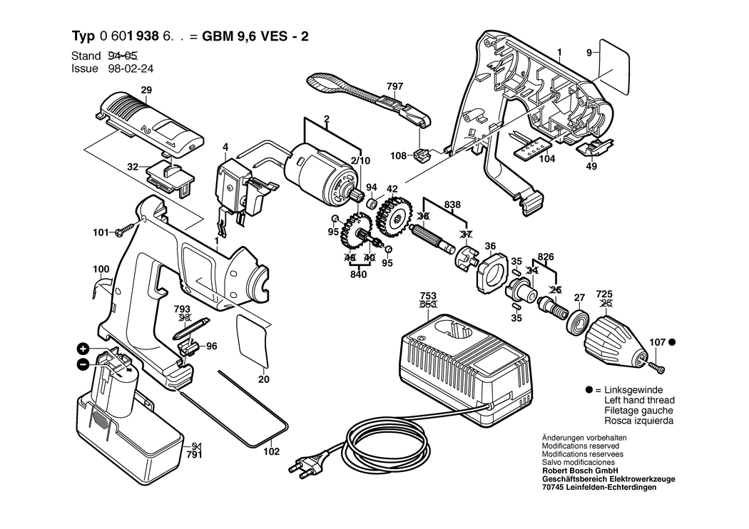 Bosch GBM 9.6 VES-2 / 0601938627 / EU 9.6 Volt Spare Parts