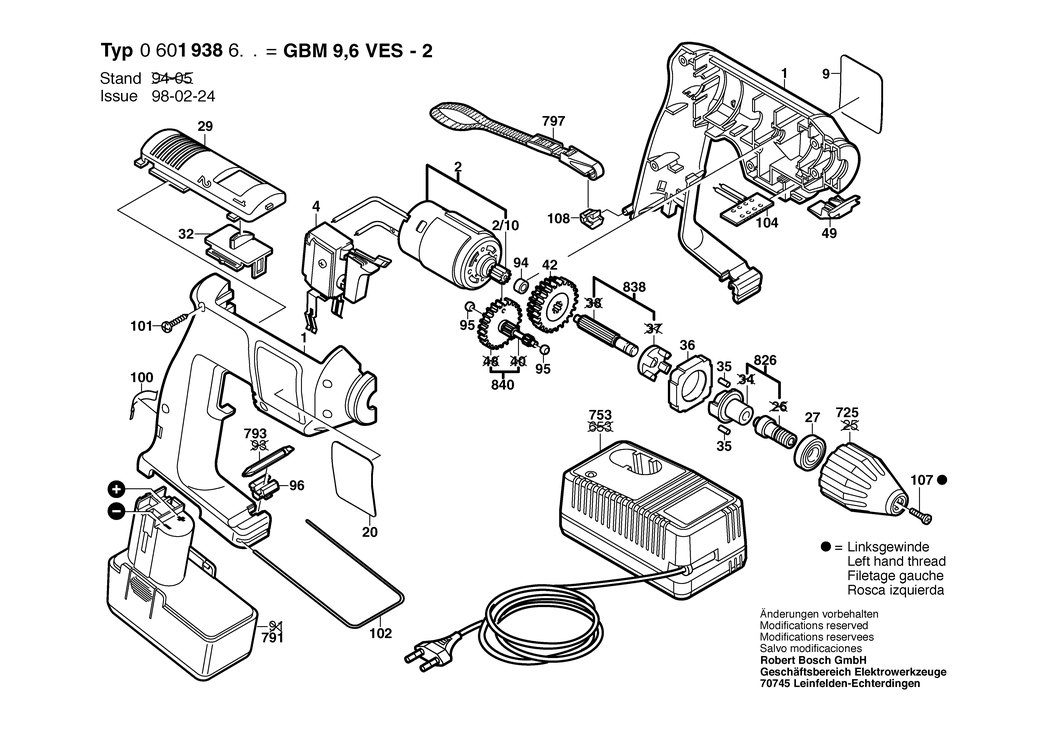 Bosch GBM 9.6 VES-2 / 0601938652 / GB 9.6 Volt Spare Parts