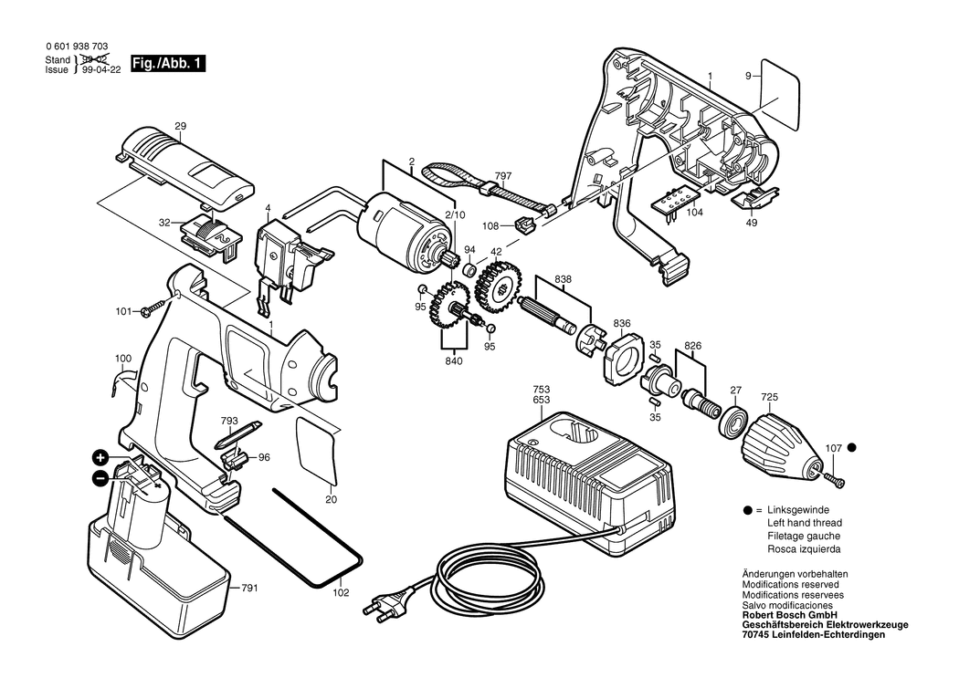 Bosch GBM 7.2 VES-2 / 0601938703 / EU 7.2 Volt Spare Parts