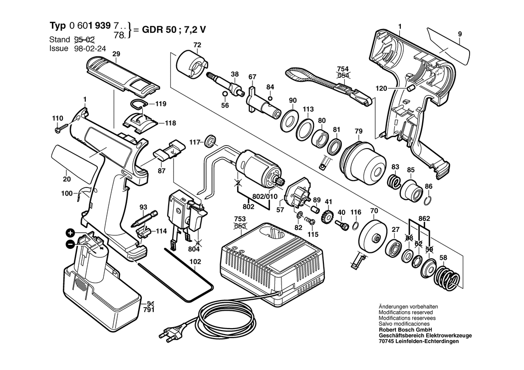 Bosch GDR 50 / 0601939703 / EU 7.2 Volt Spare Parts