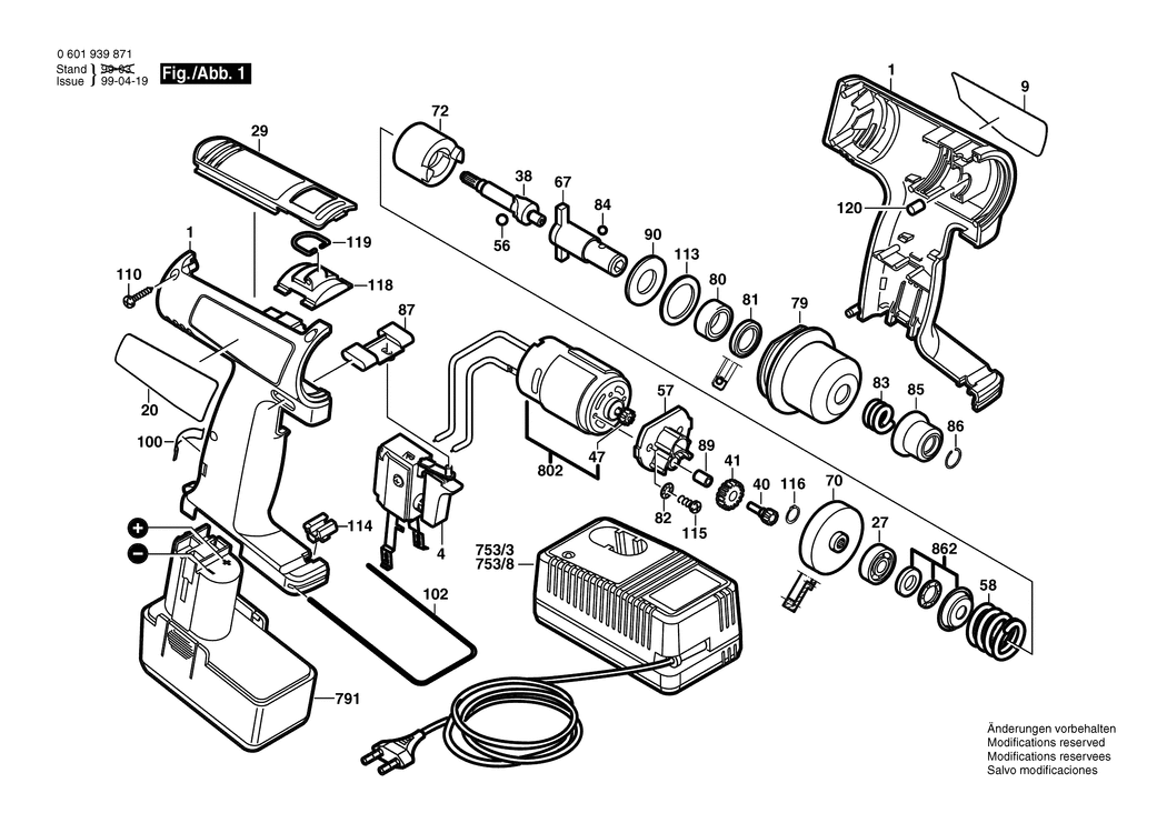 Bosch ASS 96 M / 0601939871 / EU 9.6 Volt Spare Parts