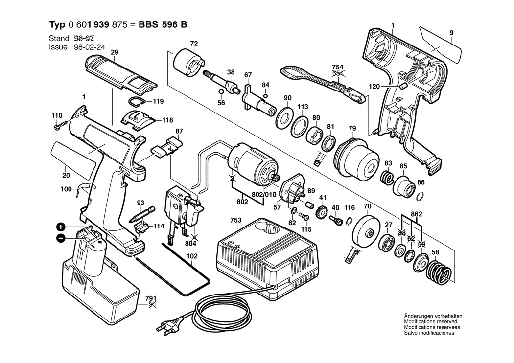 Bosch BBS 596 B / 0601939875 / EU 9.6 Volt Spare Parts