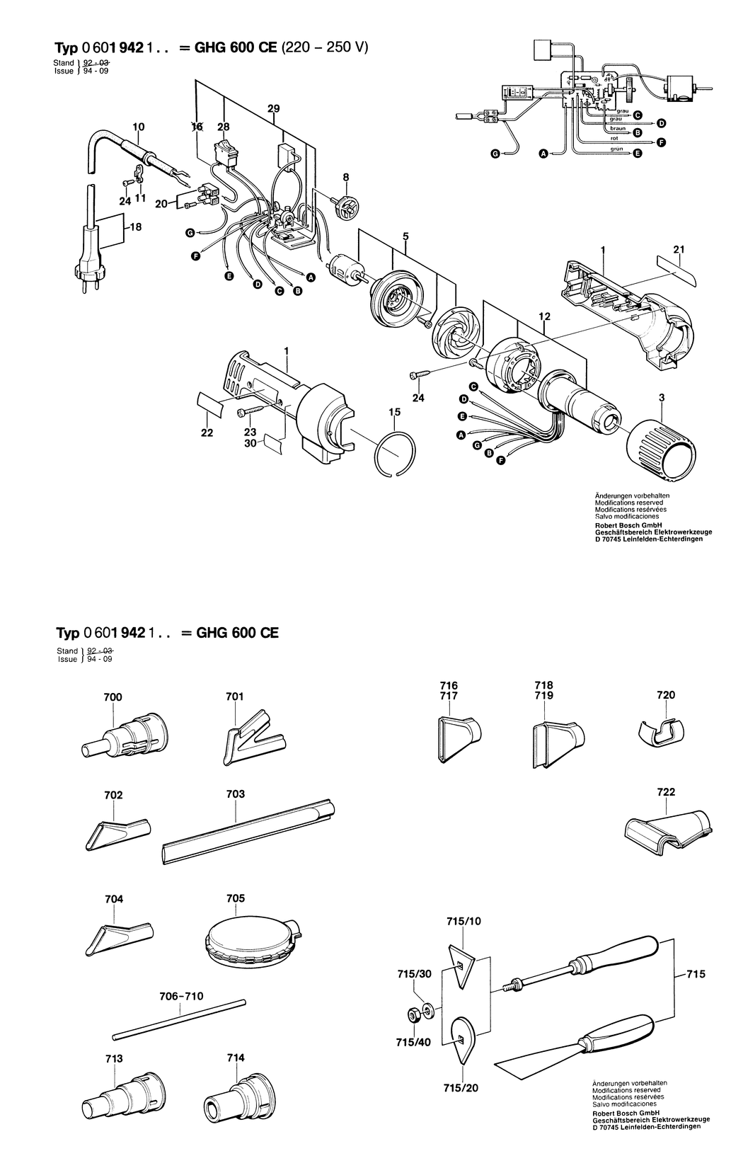 Bosch GHG 600 CE / 0601942132 / CH 230 Volt Spare Parts