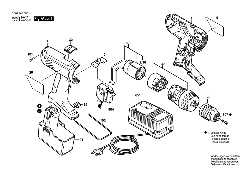 Bosch 3850 / 0601948360 / EU 18 Volt Spare Parts