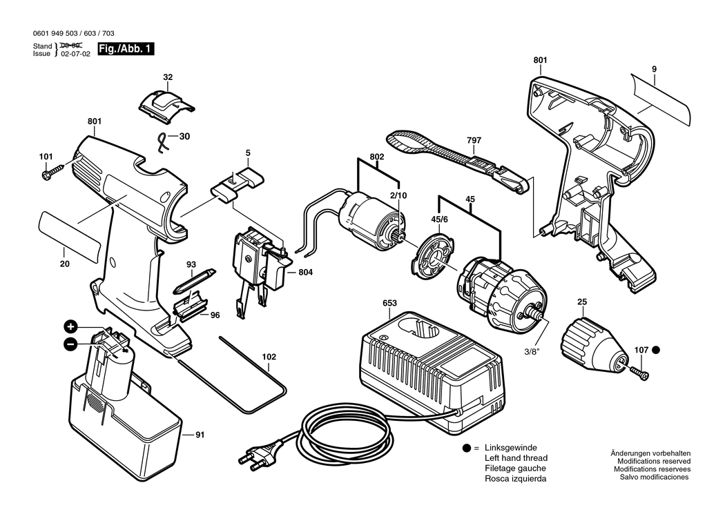 Bosch GSR 12 V / 0601949503 / EU 12 Volt Spare Parts