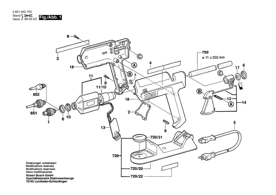 Bosch GKP 200 CE / 0601950703 / EU 230 Volt Spare Parts