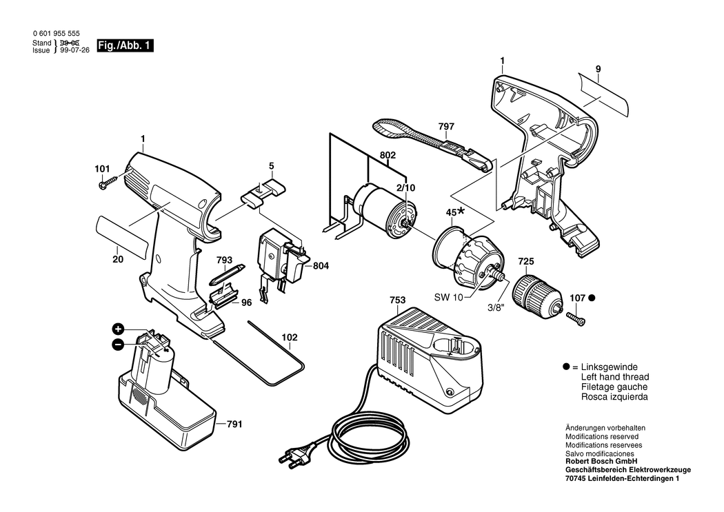 Bosch GSR 12-1 / 0601955520 / EU 12 Volt Spare Parts