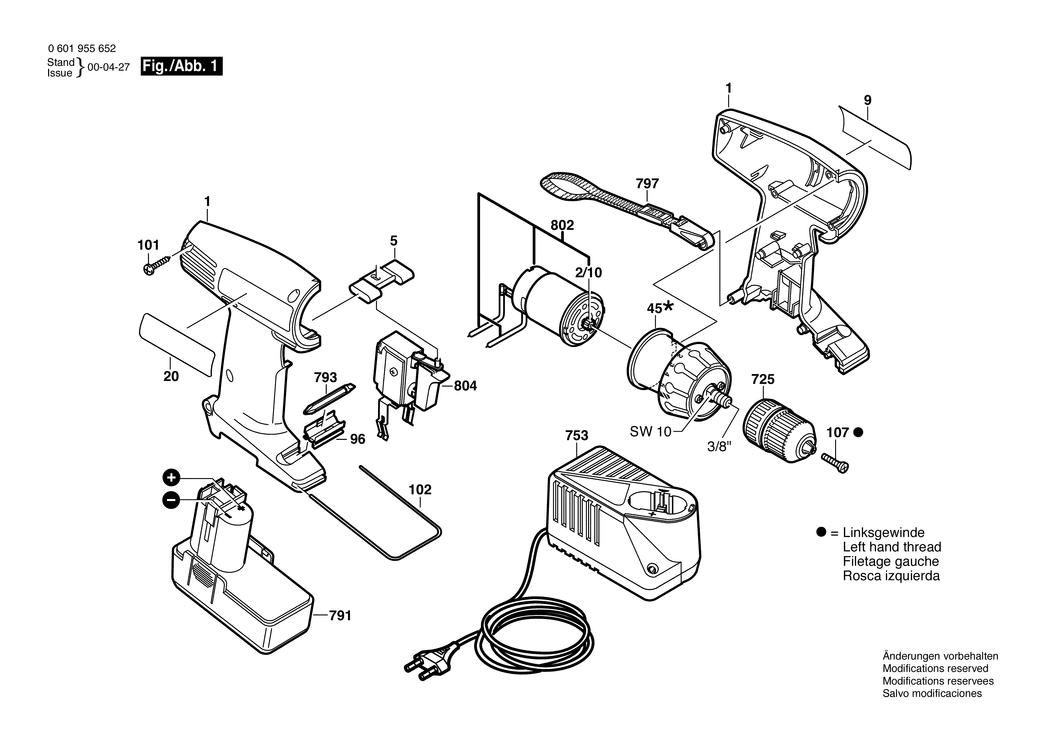 Bosch GSR 9.6-1 / 0601955620 / EU 9.6 Volt Spare Parts