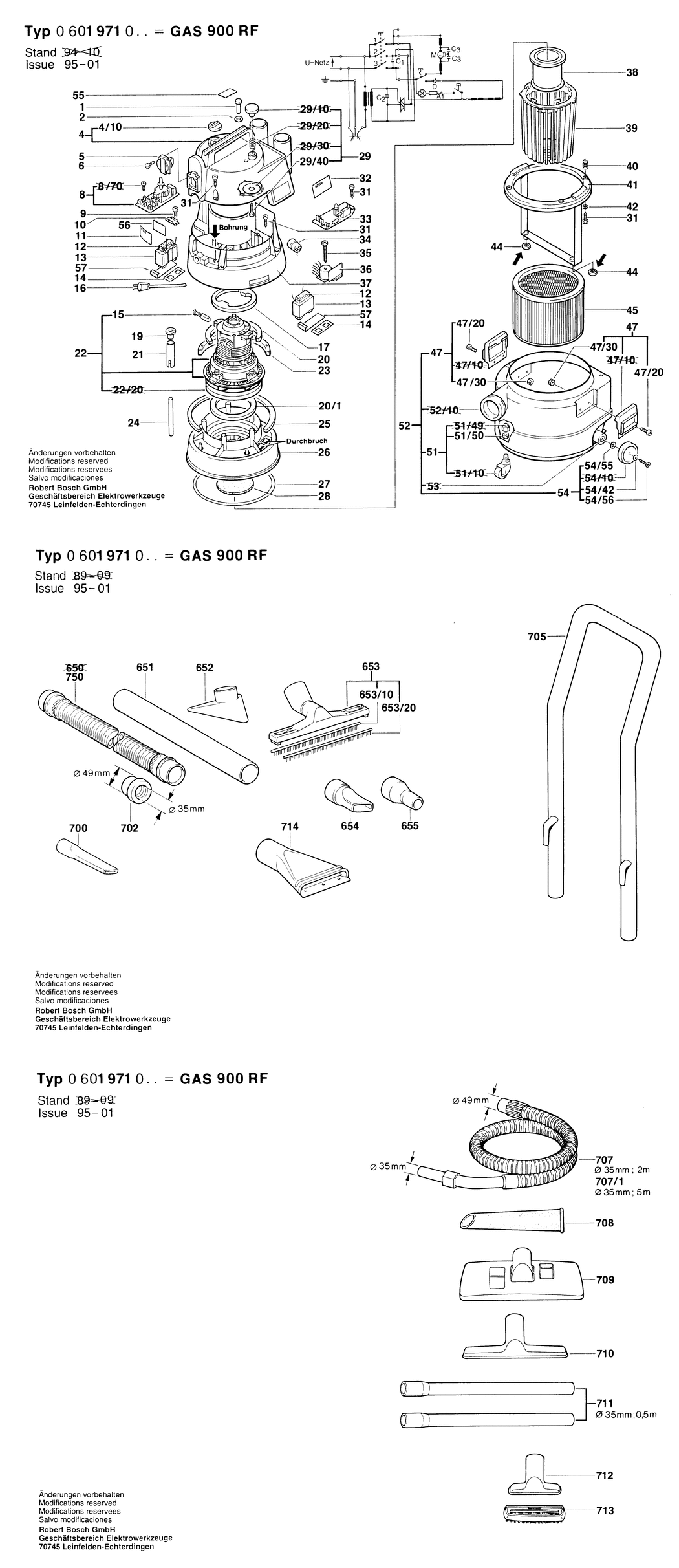 Bosch GAS 900 RF / 0601971003 / EU 220 Volt Spare Parts