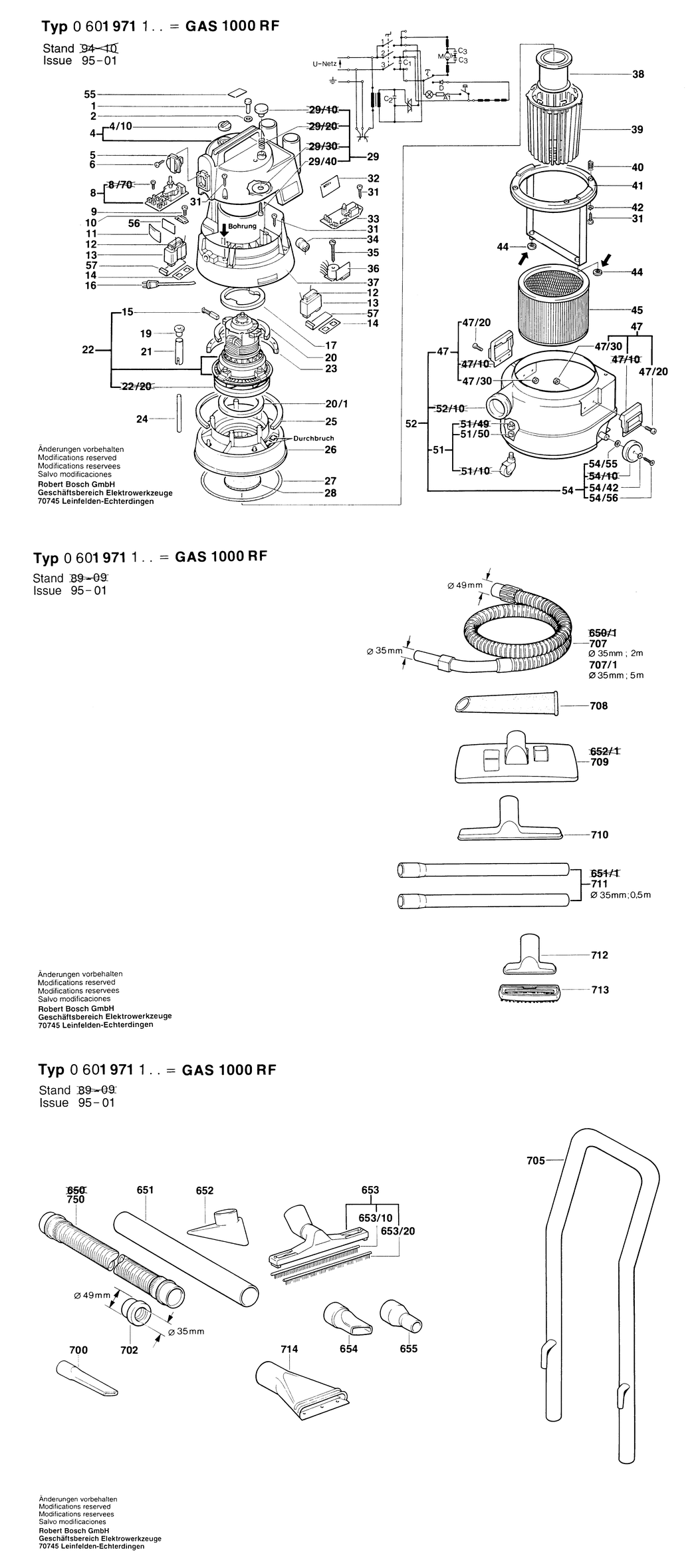 Bosch GAS 1000 RF / 0601971132 / CH 220 Volt Spare Parts