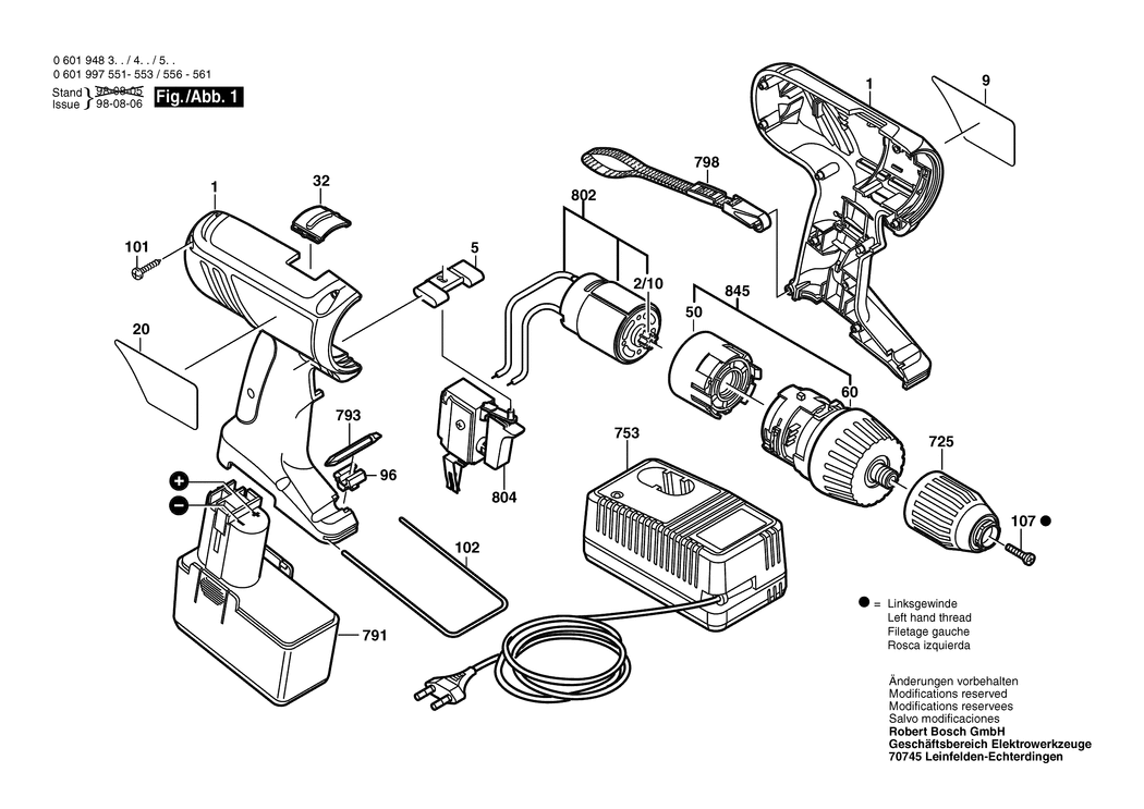 Bosch GSR 12 VPE-2 / 0601997554 / EU 12 Volt Spare Parts