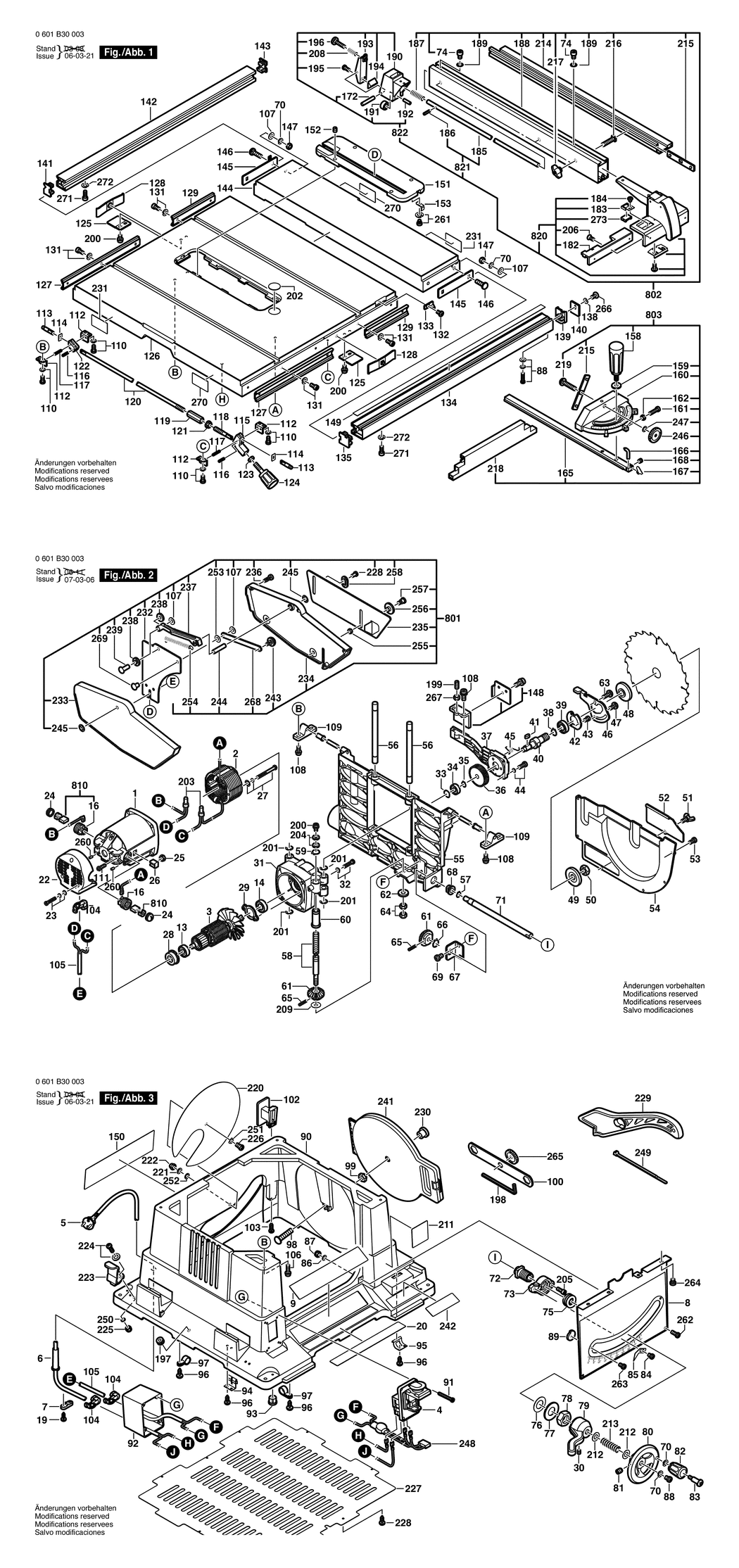 Bosch GTS 10 / 0601B30003 / EU 230 Volt Spare Parts