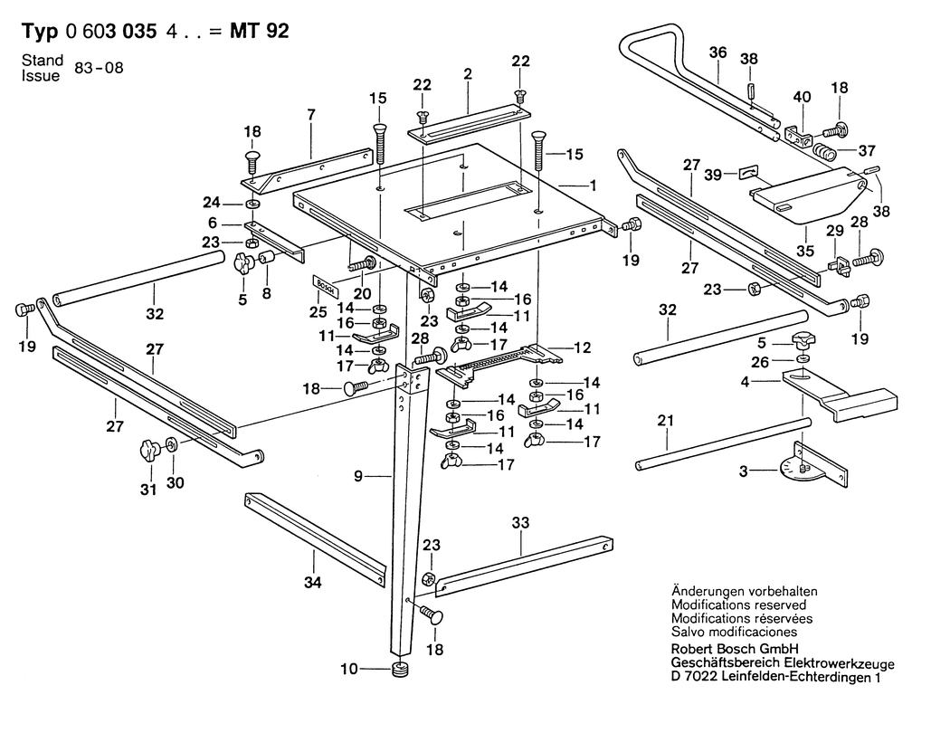 Bosch MT 92 / 0603035403 / EU 220 Volt Spare Parts