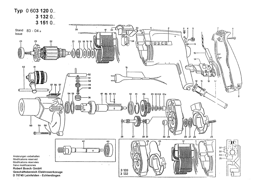 Bosch M 21 S / 0603120032 / CH 220 Volt Spare Parts