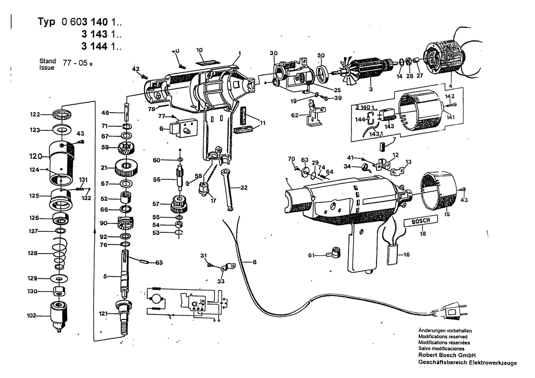 Bosch E 41 SB / 0603140132 / CH 220 Volt Spare Parts