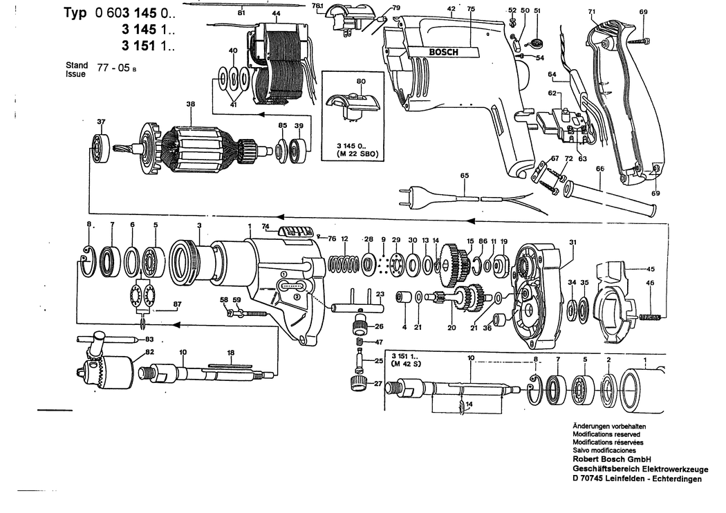 Bosch M 22 SBO / 0603145003 / EU 220 Volt Spare Parts