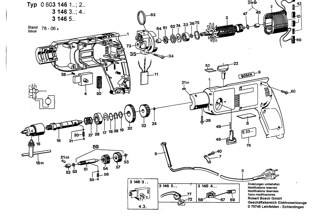 Bosch E 23 SB / 0603146132 / CH 220 Volt Spare Parts