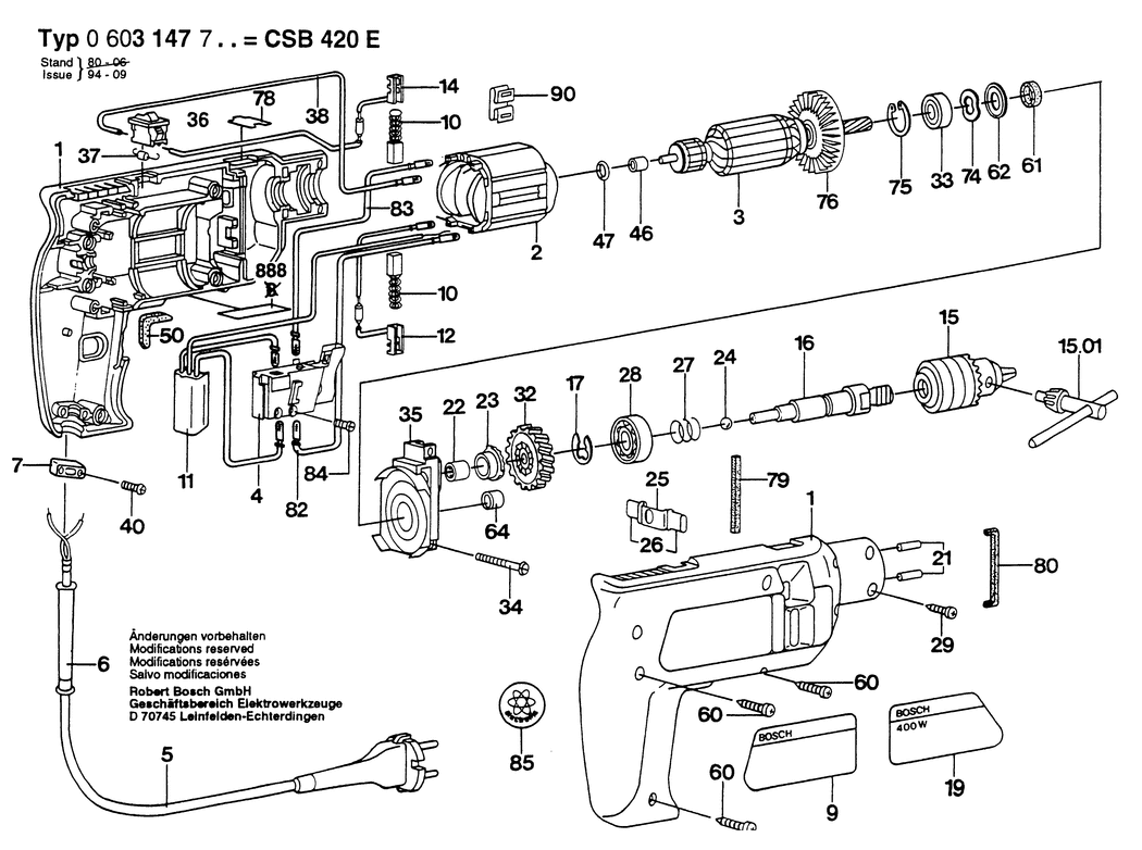 Bosch CSB 420-E / 0603147703 / EU 220 Volt Spare Parts