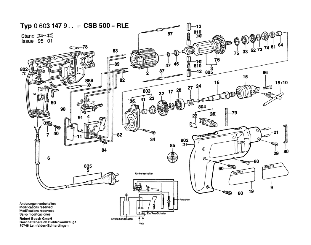 Bosch CSB 500-RLE / 0603147950 / I 220 Volt Spare Parts