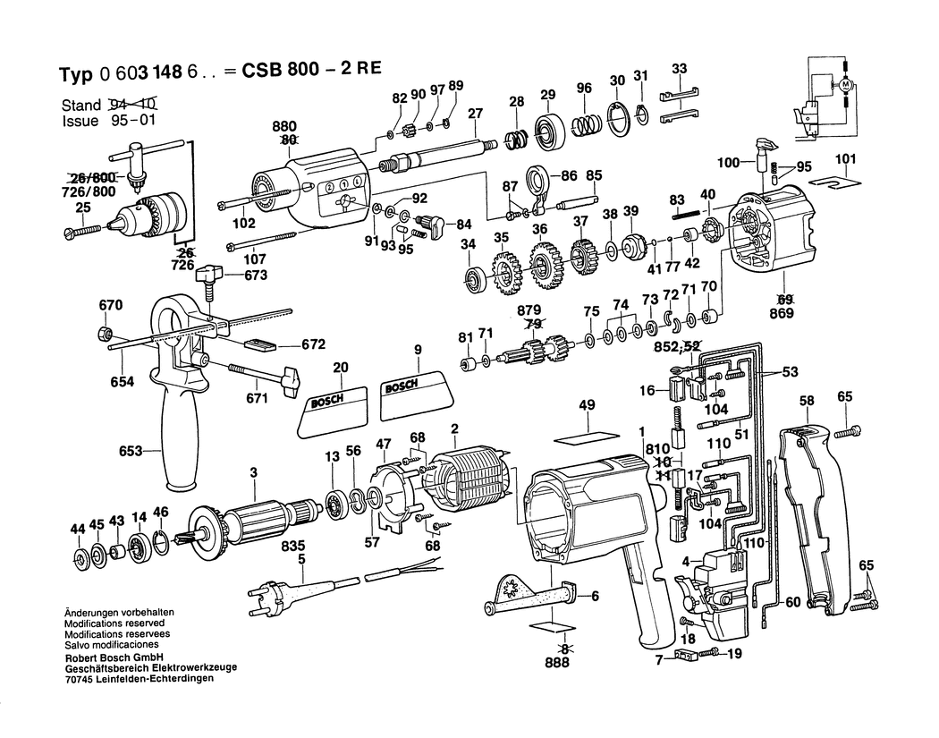 Bosch CSB 800-2 RE / 0603148648 / F 220 Volt Spare Parts