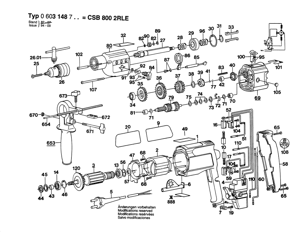 Bosch CSB 800-2 RLE / 0603148732 / CH 220 Volt Spare Parts