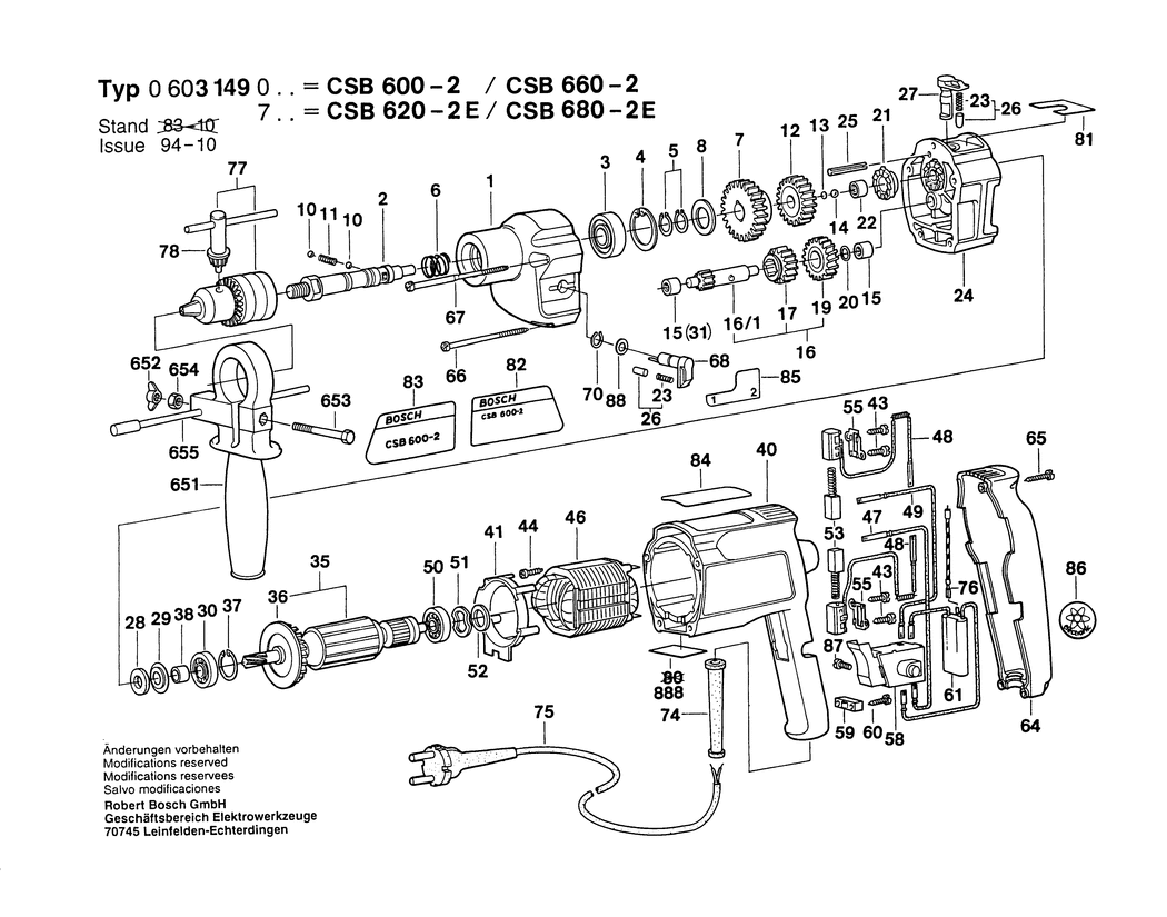 Bosch CSB 660-2 / 0603149003 / EU 230 Volt Spare Parts