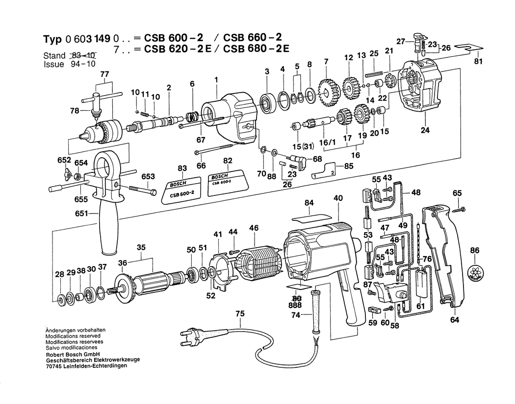 Bosch CSB 660-2 / 0603149032 / CH 230 Volt Spare Parts