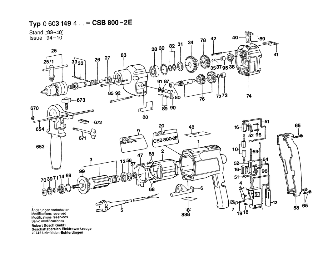 Bosch CSB 800-2 E / 0603149442 / GB 240 Volt Spare Parts
