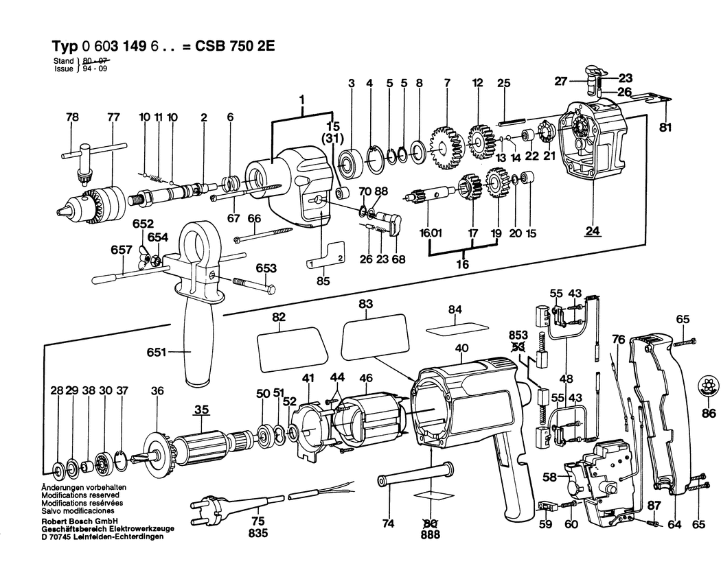 Bosch CSB 750-2 E / 0603149642 / GB 240 Volt Spare Parts