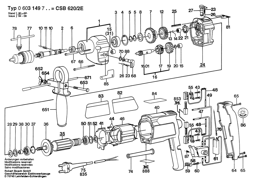 Bosch CSB 620-2 E / 0603149742 / GB 240 Volt Spare Parts