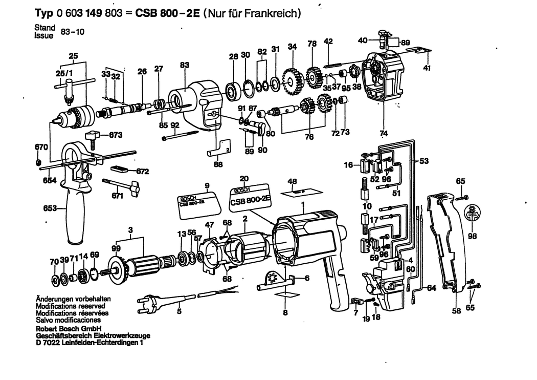 Bosch CSB 800-2 E / 0603149803 / EU 220 Volt Spare Parts