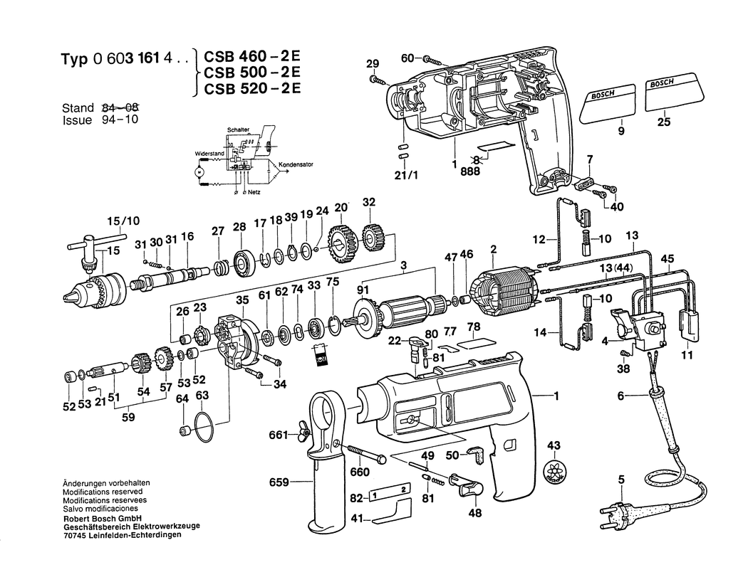 Bosch CSB 520-2E / 0603161403 / EU 220 Volt Spare Parts