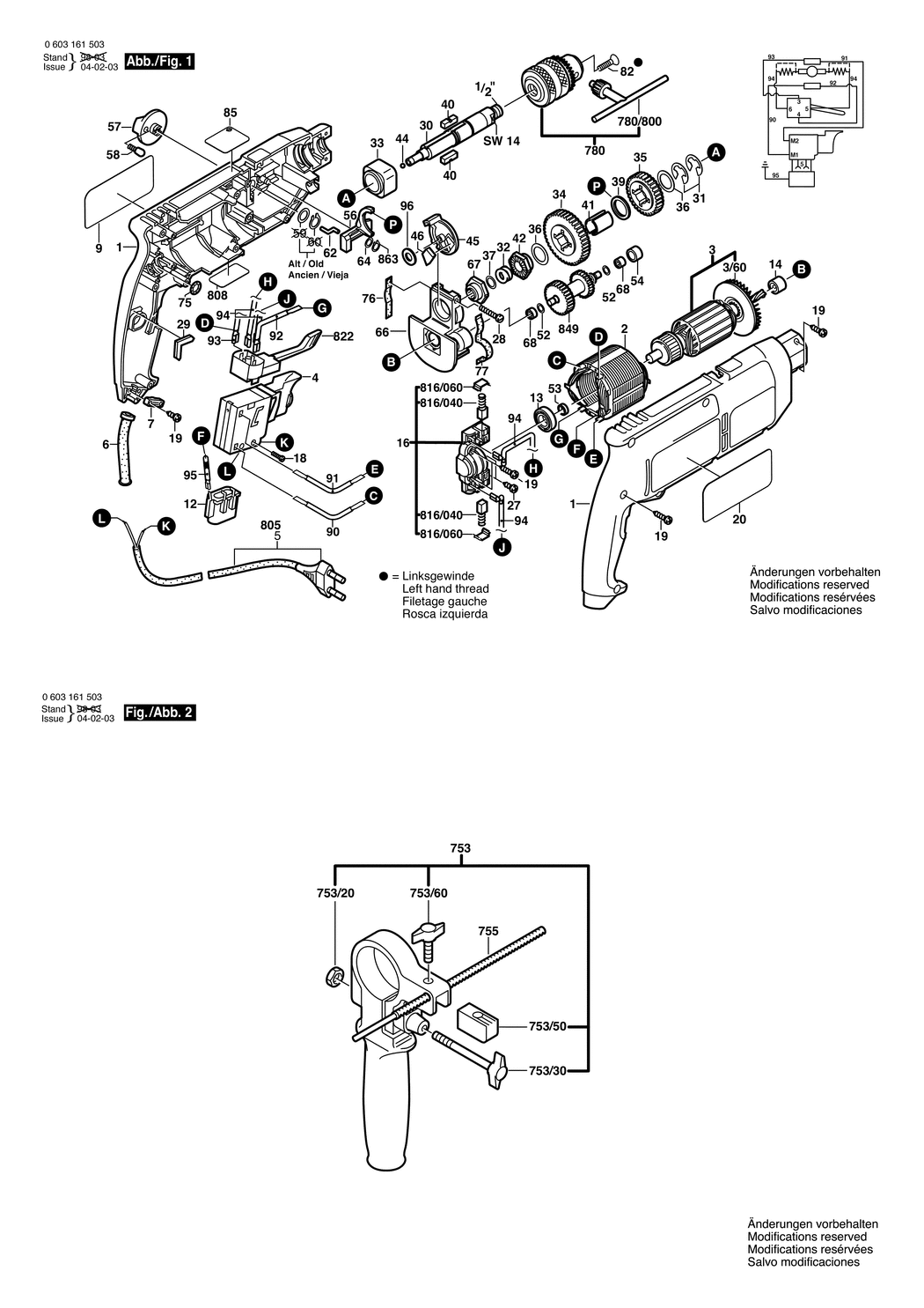 Bosch PSB 680-2 RE / 0603161503 / EU 230 Volt Spare Parts