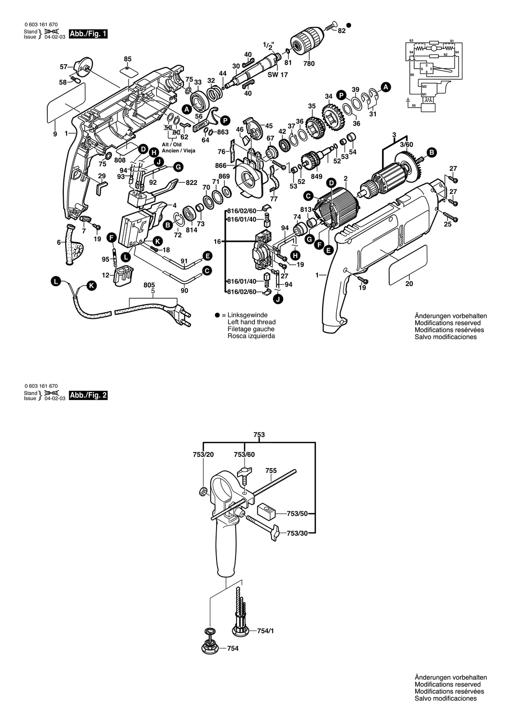 Bosch CSB 650-2 RE / 0603161671 / CH 230 Volt Spare Parts