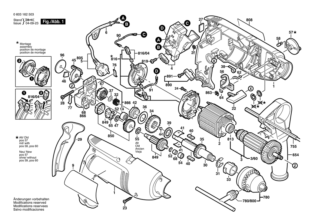 Bosch PSB 750-2 RE / 0603162503 / EU 230 Volt Spare Parts