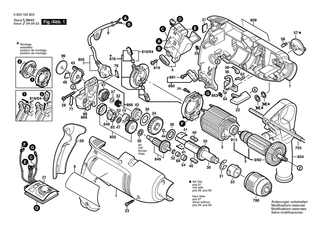 Bosch PSB 750-2 RPE / 0603162803 / EU 230 Volt Spare Parts