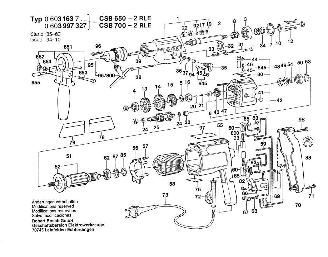 Bosch CSB 650-2 RLE / 0603163732 / CH 220 Volt Spare Parts