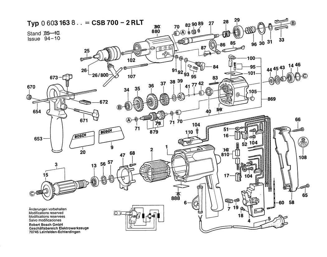 Bosch CSB 700-2 RLT / 0603163803 / EU 230 Volt Spare Parts