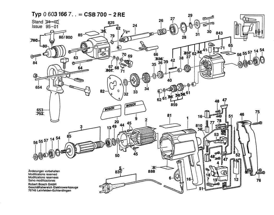 Bosch CSB 700-2 RE / 0603166703 / EU 220 Volt Spare Parts