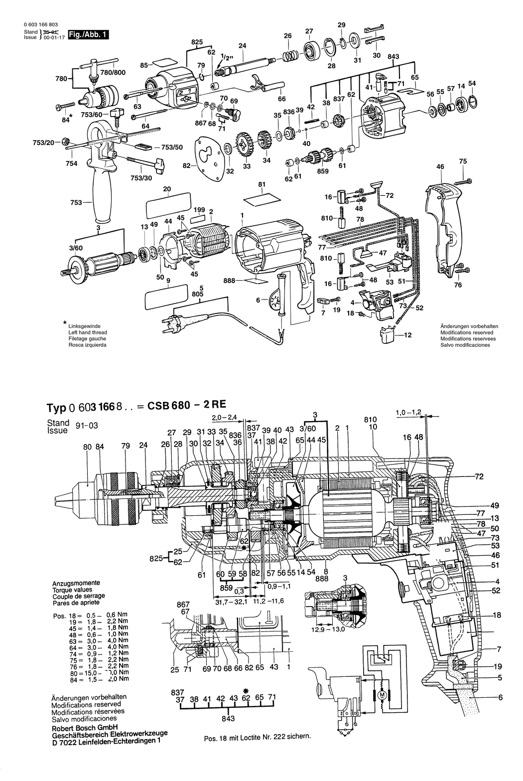 Bosch CSB 680-2 RE / 0603166803 / EU 230 Volt Spare Parts