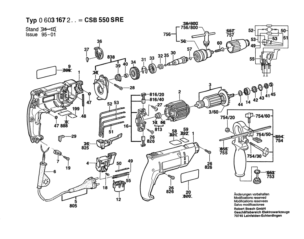 Bosch CSB 550 SRE / 0603167232 / CH 230 Volt Spare Parts