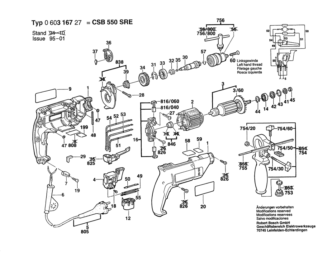 Bosch CSB 550 SRE / 0603167270 / EU 230 Volt Spare Parts